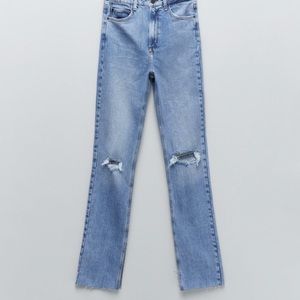 Zara high rise ripped slim flare jeans NWT